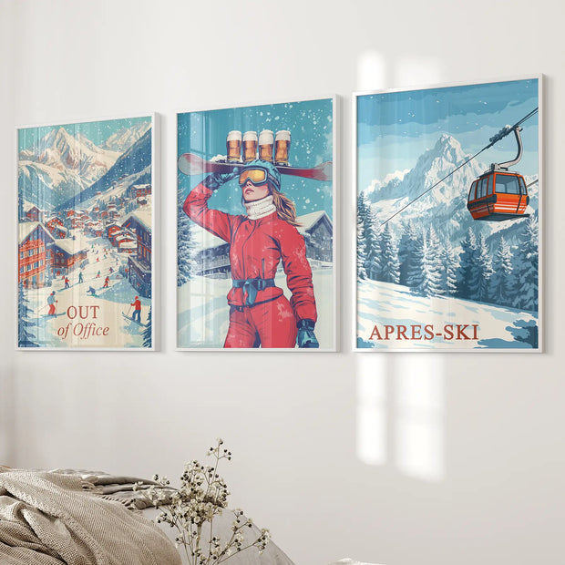 Vintage Apres Ski Resort Set of 3 Prints. Winter Sports Decor