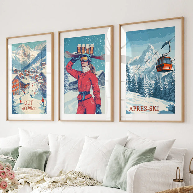 Vintage Apres Ski Resort Set of 3 Prints. Winter Sports Decor