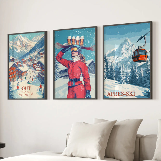 Vintage Apres Ski Resort Set of 3 Prints. Winter Sports Decor