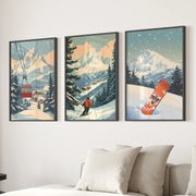 Vintage Ski Poster Set of 3. Snowboard, Skier & Ski Lift Wall Art