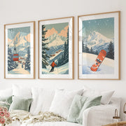 Vintage Ski Poster Set of 3. Snowboard, Skier & Ski Lift Wall Art