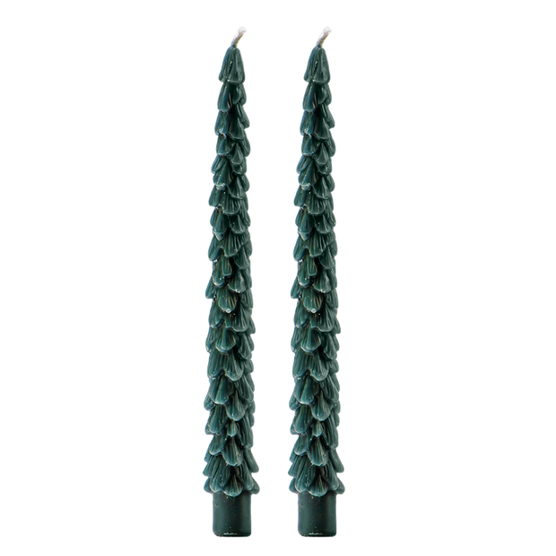 Green Tree Taper Candles - Set of 2