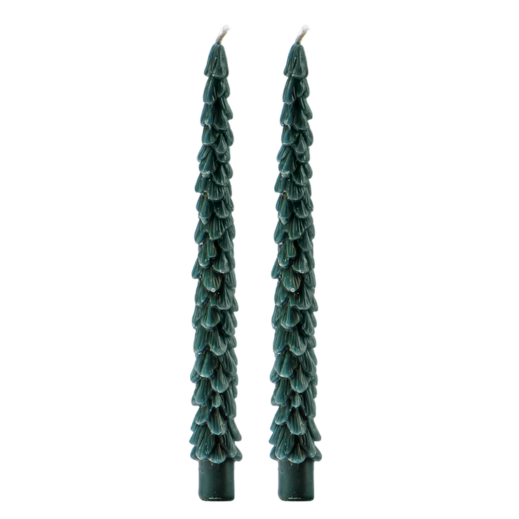 Green Tree Taper Candles - Set of 2