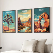 3 Piece USA National Park Art. Big Bend, Arches, Joshua Tree