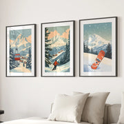 Vintage Ski Poster Set of 3. Snowboard, Skier & Ski Lift Wall Art