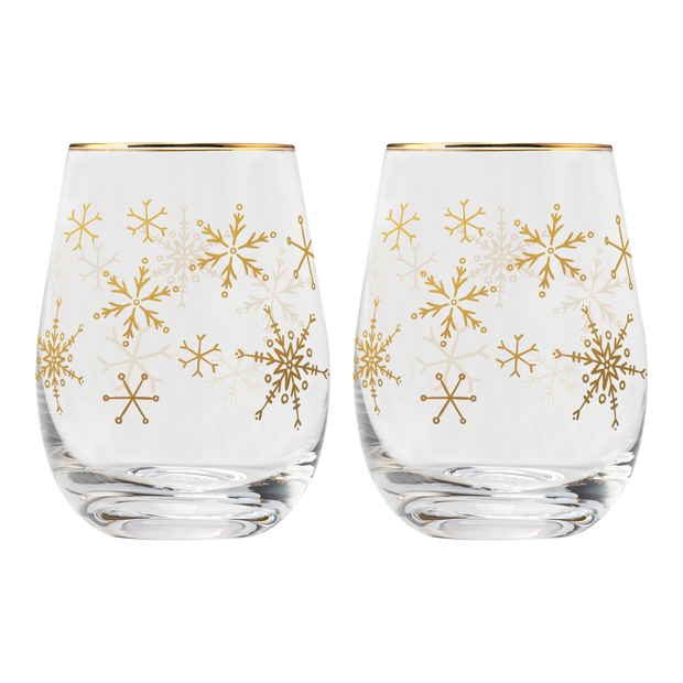 Snowflakes Stemless Wine Glass - Boxed Set of 2