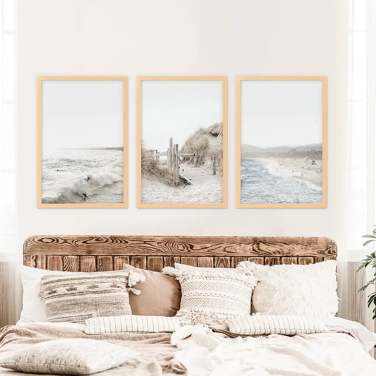 3 Piece Coastal Landscape. Waves, Surfers, Beach Pathway