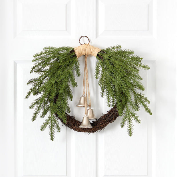 24” Holiday Christmas Pine and Bells Wreath