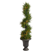 4.5’ Spiral Cypress Artificial Tree in Charcoal Urn with 80 Clear LED Lights UV Resistant (Indoor/Outdoor)