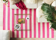 Friendsville Solid & Striped Ivory Pouf