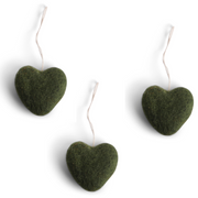 Felt Christmas Tree Decoration - Hearts (Green) - Set of 3