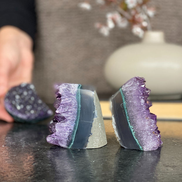 Deep Purple amethyst set (3 pieces), amethysts geodes and Moon, healing crystals