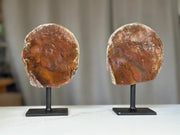 Red Jasper Slice on Stand SET, 7 in Tall Crystals in metallic base, Unique home decoration, rare finds mineral formations