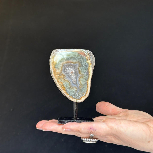 Cutest Crystal Gift, Jasper SET on Stand, Colorful Jasper Slice with metallic base, home decoration, mineral formations for collectors