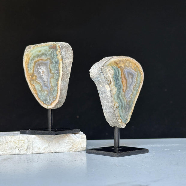 Cutest Crystal Gift, Jasper SET on Stand, Colorful Jasper Slice with metallic base, home decoration, mineral formations for collectors