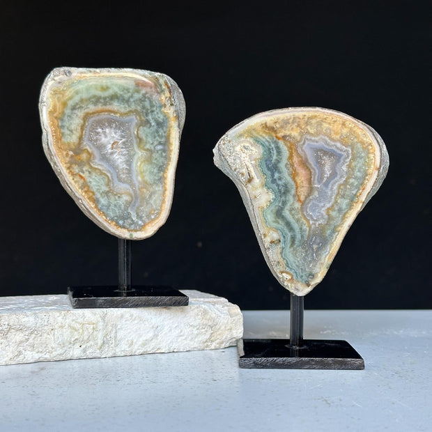 Cutest Crystal Gift, Jasper SET on Stand, Colorful Jasper Slice with metallic base, home decoration, mineral formations for collectors