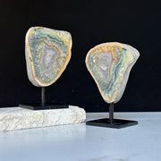 Cutest Crystal Gift, Jasper SET on Stand, Colorful Jasper Slice with metallic base, home decoration, mineral formations for collectors