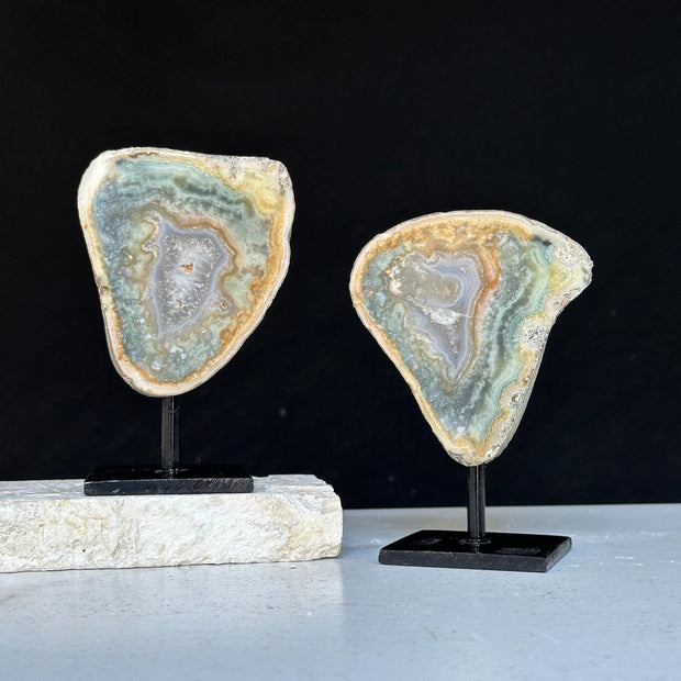 Cutest Crystal Gift, Jasper SET on Stand, Colorful Jasper Slice with metallic base, home decoration, mineral formations for collectors
