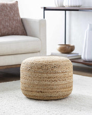 Lavertezzo Brick Red Knitted Beige Cotton Pouf