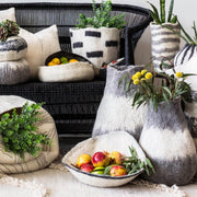 Orbit Hand-Felted Wool Natural White and Black Bowl