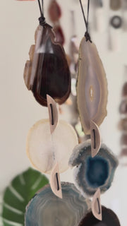 Set of 2 Gray-Blue White & Brown Agate Wall Hanging - Driftwood Ember Boho Garland