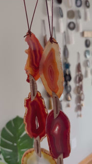 Fall Boho Set No. 4 – Amber & Rust Agate Wall Hanging Pair with Brass Bells