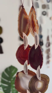Fall Boho Set No. 3 – Rust & Amber Agate Wall Hanging Pair with Silk Tassels