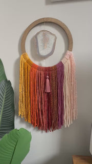 Sunset Ombre Agate Dreamer – Handcrafted Boho Wall Hanging (No. 1)
