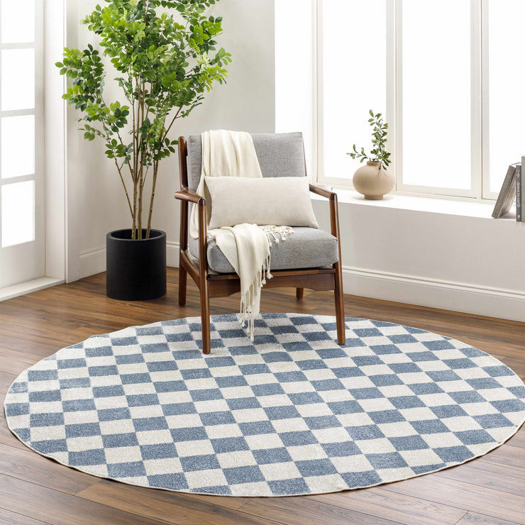 Brone Blue Checkered Washable Rug