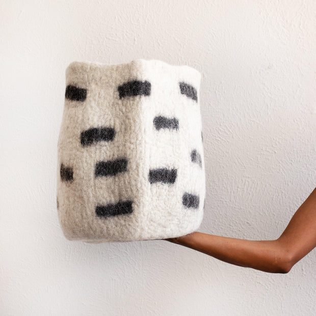 Tribal Repeat Black and Ivory Wool Storage Basket