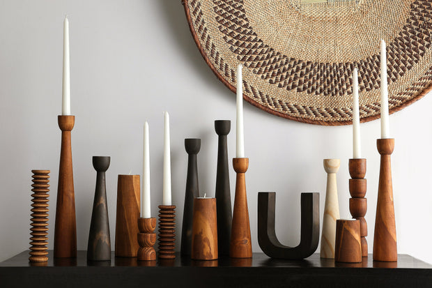 Totem Pine Wood Taper Candlestick Holder